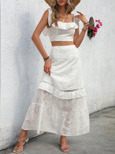 VCAY Ladies' Vacation Solid Color Burnout Embroidery Patchwork Ruffle Hem Skirt